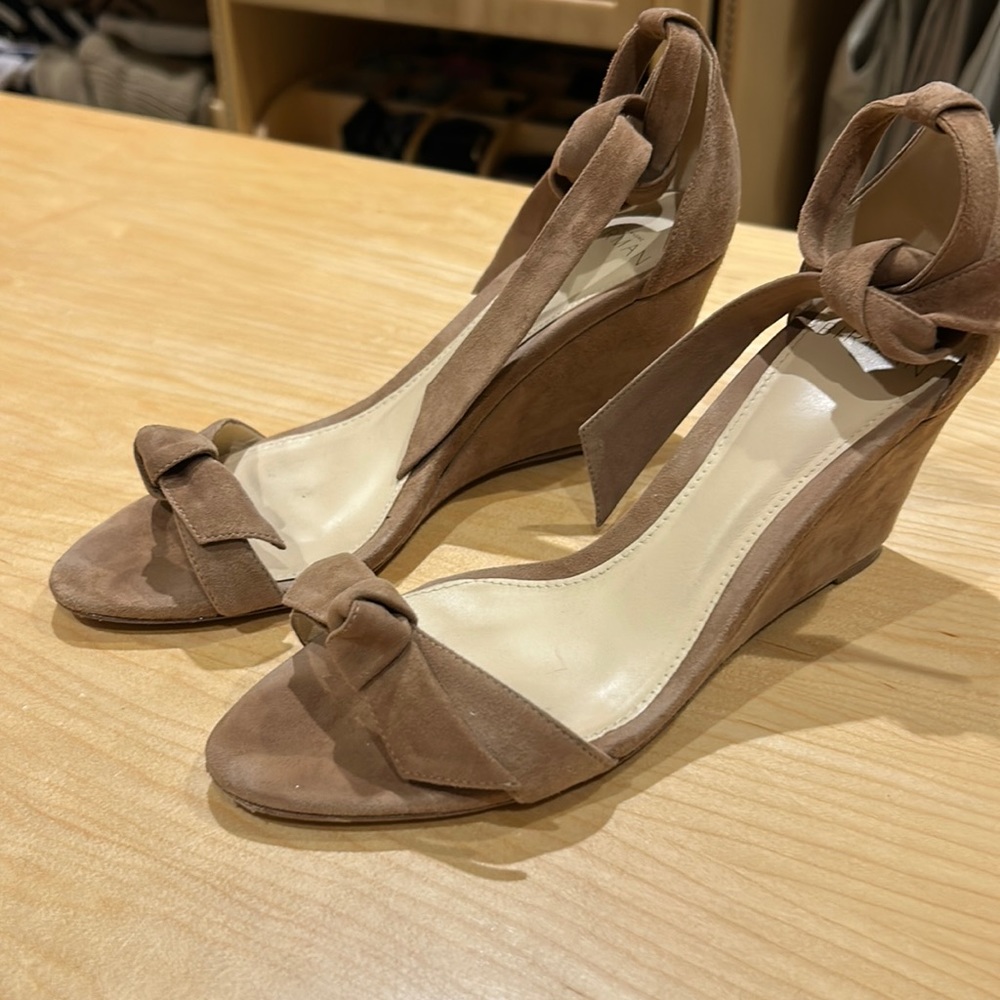 Alexandre Birman Brown Wedge Sandals with Bow Detail